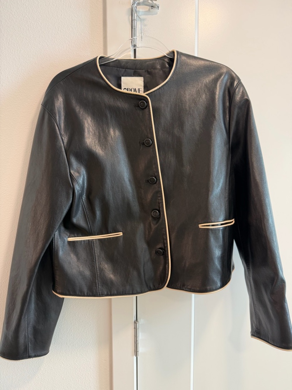 Grove Cropped Black Leather Jacket